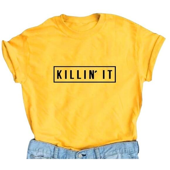 NWT ~ Women's Yellow "Killin' It" T-Shirt Summer Top ~ Size LARGE - Picture 1 of 2